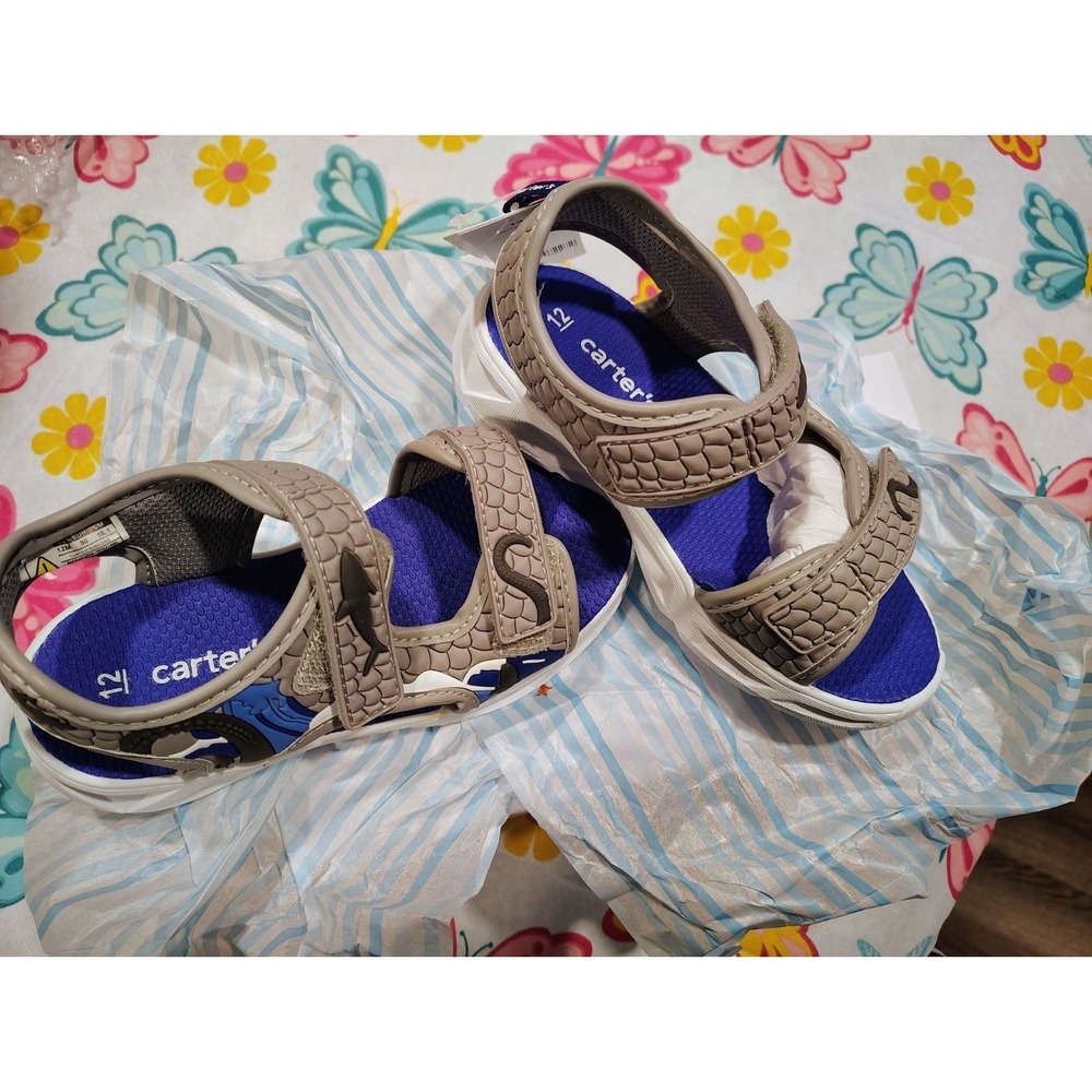 Carters Tanis Toddler Boys Light Up Sandals Grey Blue Shark CS26U06B Size 12 NEW